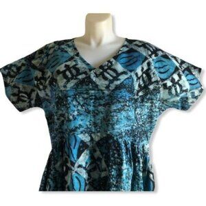 Dress Size 3X or 4X Blue Indigo Black African Batik Cotton Turtle Handcrafted